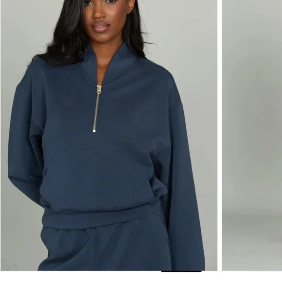 GOLDHINGE STONE NAVY LUXESOFT LOUNGE QUARTER ZIP-M - Picture 2 of 5